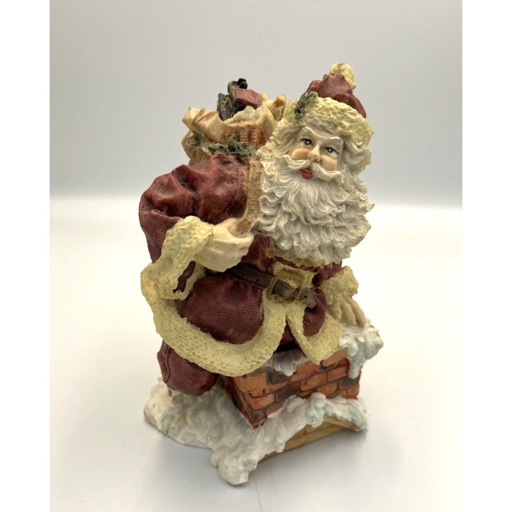 Vtg Resin Santa Figurine in Chimney Carrying Bag 7" H Christmas Seasonal Holiday